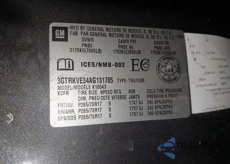 2010 GMC Sierra 1500 Sle из США, поврежденный, VIN 3GTRKVE34AG131785